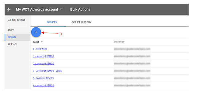 Fenêtre d'ouverture de Google Script