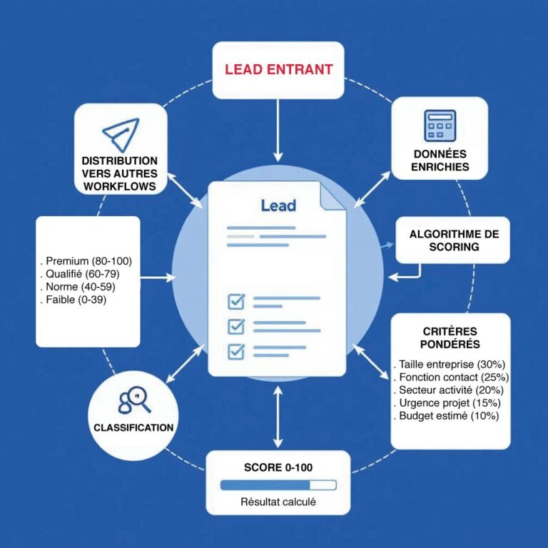 Objectif : Qualifier automatiquement chaque lead avec un score 0-100 basé sur des critères B2B premium pour prioriser l'action commerciale.